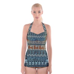 Holmes Christmas Jumper On Blueish Acrylic Boyleg Halter Swimsuit 