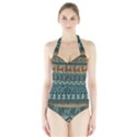 Holmes Christmas Jumper On Blueish Acrylic Halter Swimsuit View1