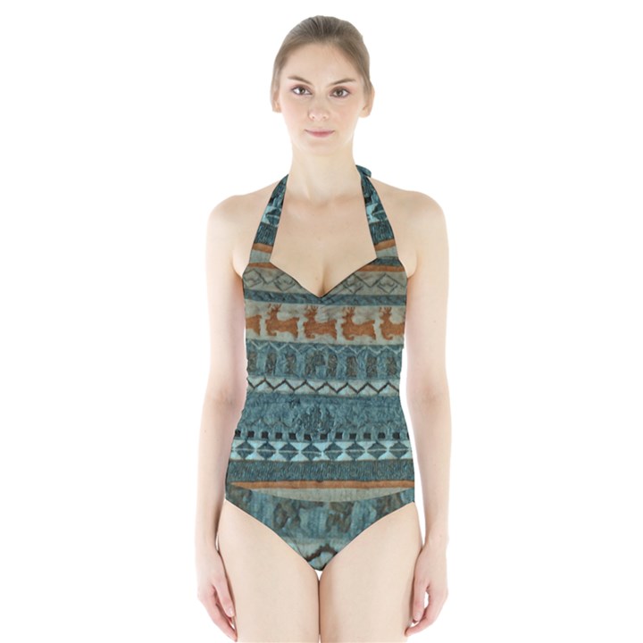 Holmes Christmas Jumper On Blueish Acrylic Halter Swimsuit