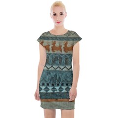 Holmes Christmas Jumper On Blueish Acrylic Cap Sleeve Bodycon Dress by DeneWestUK