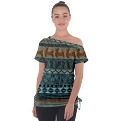 Holmes Christmas Jumper On Blueish Acrylic Off Shoulder Tie-up T-shirt