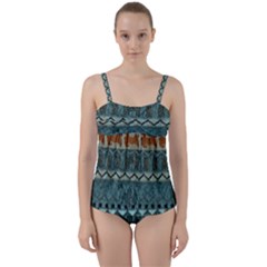 Holmes Christmas Jumper On Blueish Acrylic Twist Front Tankini Set