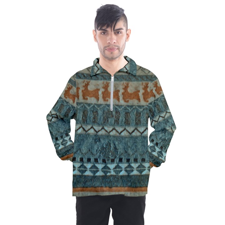 Holmes Christmas Jumper On Blueish Acrylic Men s Half Zip Pullover