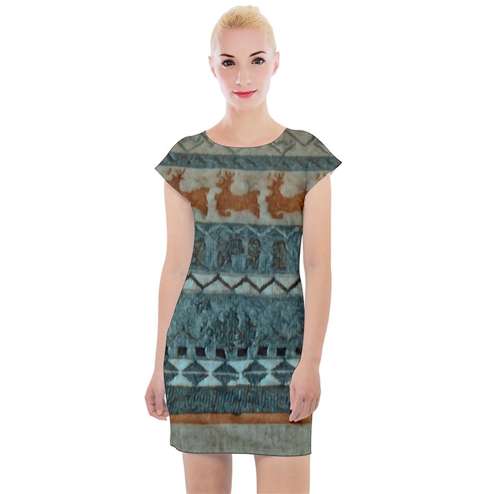 Holmes Christmas Jumper On Blueish Acrylic Cap Sleeve Bodycon Dress