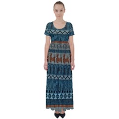 Holmes Christmas Jumper On Blueish Acrylic High Waist Short Sleeve Maxi Dress