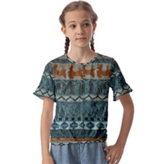 Holmes Christmas Jumper On Blueish Acrylic Kids  Cuff Sleeve Scrunch Bottom T-shirt