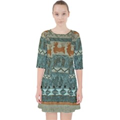 Holmes Christmas Jumper On Blueish Acrylic Quarter Sleeve Pocket Dress