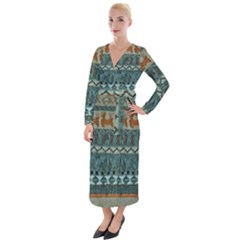 Holmes Christmas Jumper On Blueish Acrylic Velvet Maxi Wrap Dress