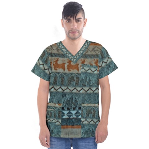 Holmes Christmas Jumper On Blueish Acrylic Men s V-neck Scrub Top by DeneWestUK