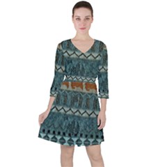 Holmes Christmas Jumper On Blueish Acrylic Quarter Sleeve Ruffle Waist Dress