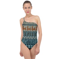 Holmes Christmas Jumper On Blueish Acrylic Classic One Shoulder Swimsuit