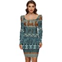 Holmes Christmas Jumper On Blueish Acrylic Women Long Sleeve Ruched Stretch Jersey Dress View1