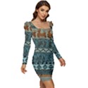 Holmes Christmas Jumper On Blueish Acrylic Women Long Sleeve Ruched Stretch Jersey Dress View2