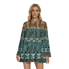 Holmes Christmas Jumper On Blueish Acrylic Round Neck Long Sleeve Bohemian Style Chiffon Mini Dress by DeneWestUK