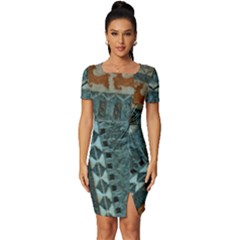 Holmes Christmas Jumper On Blueish Acrylic Fitted Knot Split End Bodycon Dress