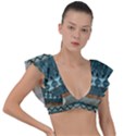 Holmes Christmas Jumper On Blueish Acrylic Plunge Frill Sleeve Bikini Top View1