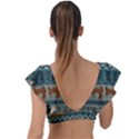 Holmes Christmas Jumper On Blueish Acrylic Plunge Frill Sleeve Bikini Top View2