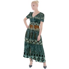 Holmes Christmas Jumper On Blueish Acrylic Button Up Short Sleeve Maxi Dress