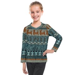 Holmes Christmas Jumper On Blueish Acrylic Kids  Long Mesh T-shirt