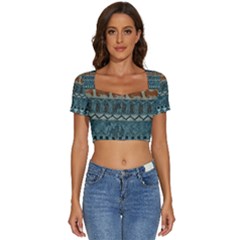 Holmes Christmas Jumper On Blueish Acrylic Short Sleeve Square Neckline Crop Top 