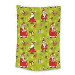 Background With Santa Claus, Christmas Decorations Small Tapestry