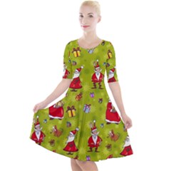 Background With Santa Claus, Christmas Decorations Quarter Sleeve A-line Dress With Pockets