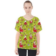 Background With Santa Claus, Christmas Decorations V-neck Dolman Drape Top by kyorashop23