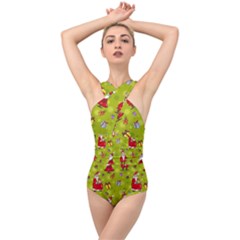 Background With Santa Claus, Christmas Decorations Cross Front Low Back Swimsuit by kyorashop23