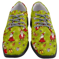 Background With Santa Claus, Christmas Decorations Women Heeled Oxford Shoes