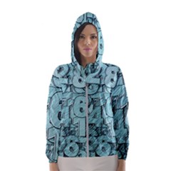 Blue Digits Background, Artwork, Numbers Women s Hooded Windbreaker