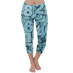 Blue Digits Background, Artwork, Numbers Capri Winter Leggings 