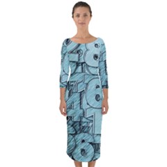 Blue Digits Background, Artwork, Numbers Quarter Sleeve Midi Bodycon Dress