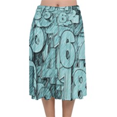 Blue Digits Background, Artwork, Numbers Velvet Flared Midi Skirt