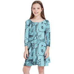 Blue Digits Background, Artwork, Numbers Kids  Quarter Sleeve Skater Dress by kyorashop23