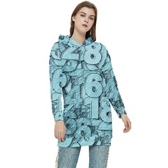 Blue Digits Background, Artwork, Numbers Women s Long Oversized Pullover Hoodie