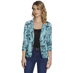 Blue Digits Background, Artwork, Numbers Women s One-button 3/4 Sleeve Short Jacket