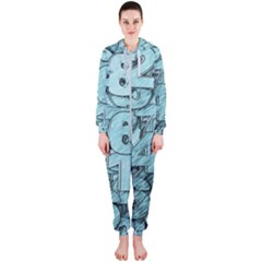 Blue Digits Background, Artwork, Numbers Hooded Jumpsuit (ladies)