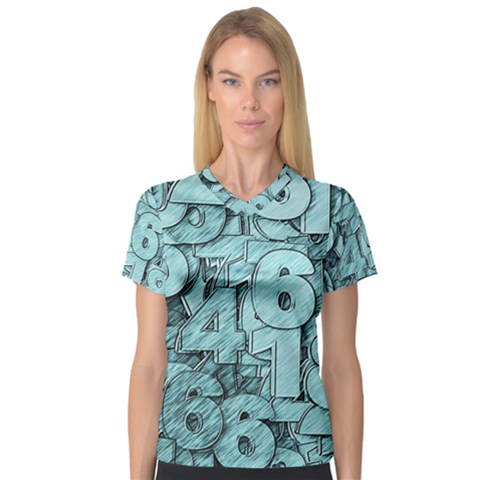 Blue Digits Background, Artwork, Numbers V-neck Sport Mesh T-shirt by kyorashop23