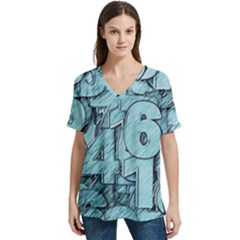 Blue Digits Background, Artwork, Numbers V-neck Split Shoulder Casual T-shirt