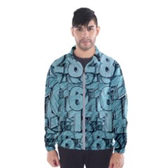 Blue Digits Background, Artwork, Numbers Men s Windbreaker