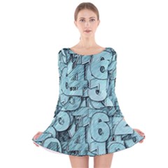 Blue Digits Background, Artwork, Numbers Long Sleeve Velvet Skater Dress