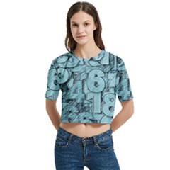 Blue Digits Background, Artwork, Numbers Women s Round Neck Short Sleeve Crop Top