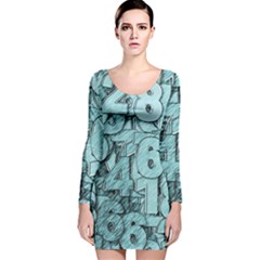 Blue Digits Background, Artwork, Numbers Long Sleeve Velvet Bodycon Dress