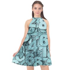 Blue Digits Background, Artwork, Numbers Halter Neckline Chiffon Dress  by kyorashop23