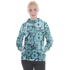 Blue Digits Background, Artwork, Numbers Women s Hooded Pullover