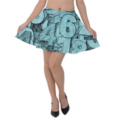 Blue Digits Background, Artwork, Numbers Velvet Skater Skirt