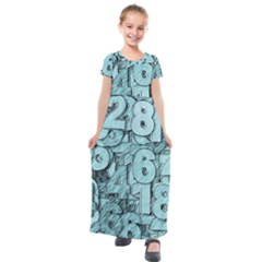 Blue Digits Background, Artwork, Numbers Kids  Short Sleeve Maxi Dress by kyorashop23