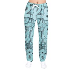 Blue Digits Background, Artwork, Numbers Women Velvet Drawstring Pants