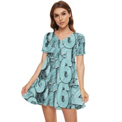 Blue Digits Background, Artwork, Numbers Tiered Short Sleeve Babydoll Dress