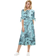 Blue Digits Background, Artwork, Numbers Bow Sleeve Chiffon Midi Dress by kyorashop23